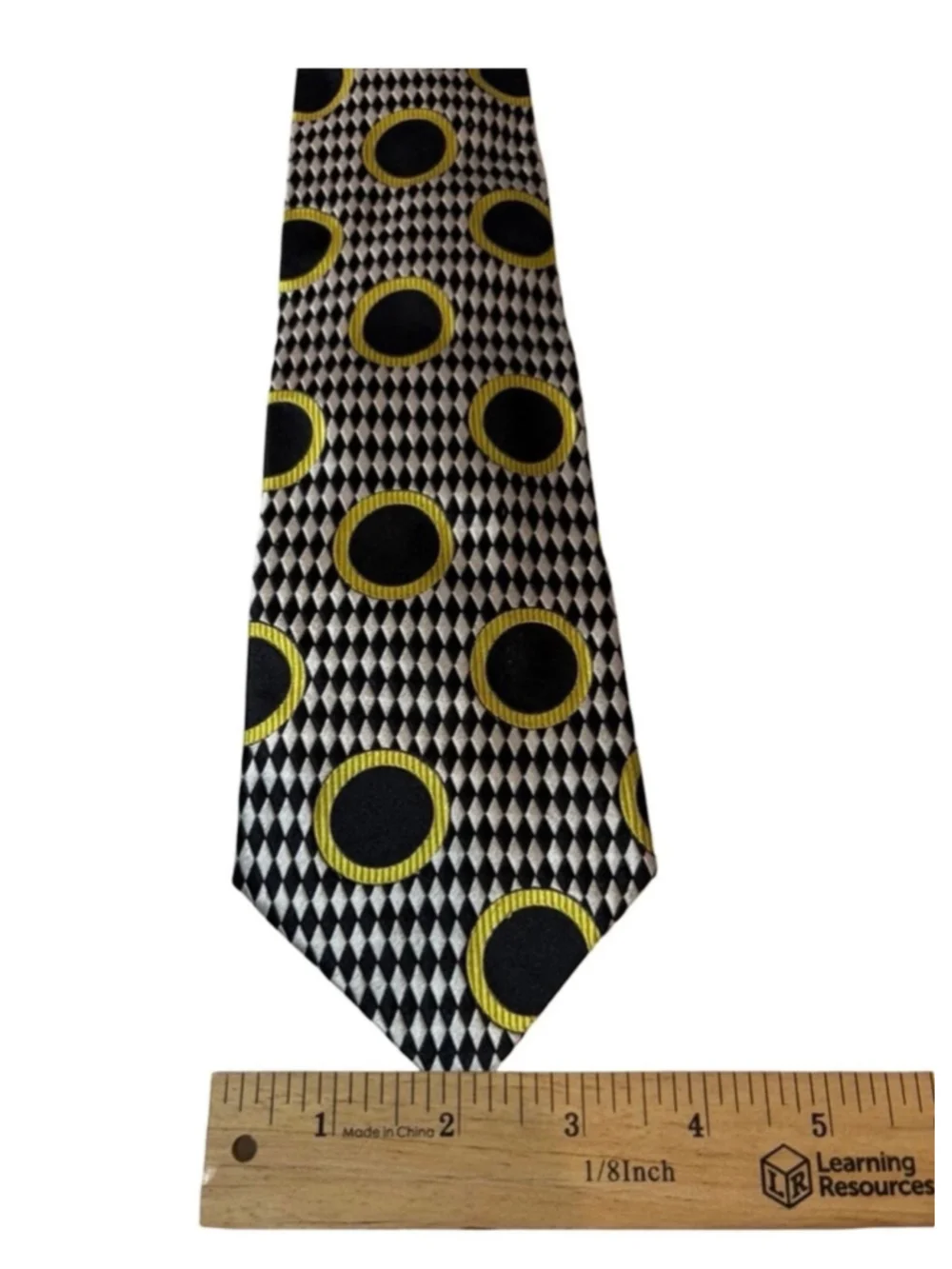 Gianni Versace Geometric Circle Silk Tie Black Gold Harlequin Italy 90s